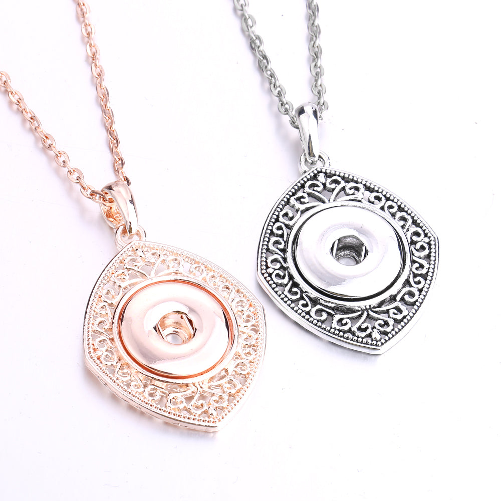 18mm Vintage Diamond Snap Charm Necklace | Ornate Frame Pendant