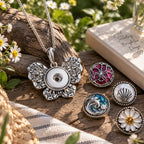 18mm Vintage Ornamental Snap Charm Necklace | Decorative Interchangeable Pendant