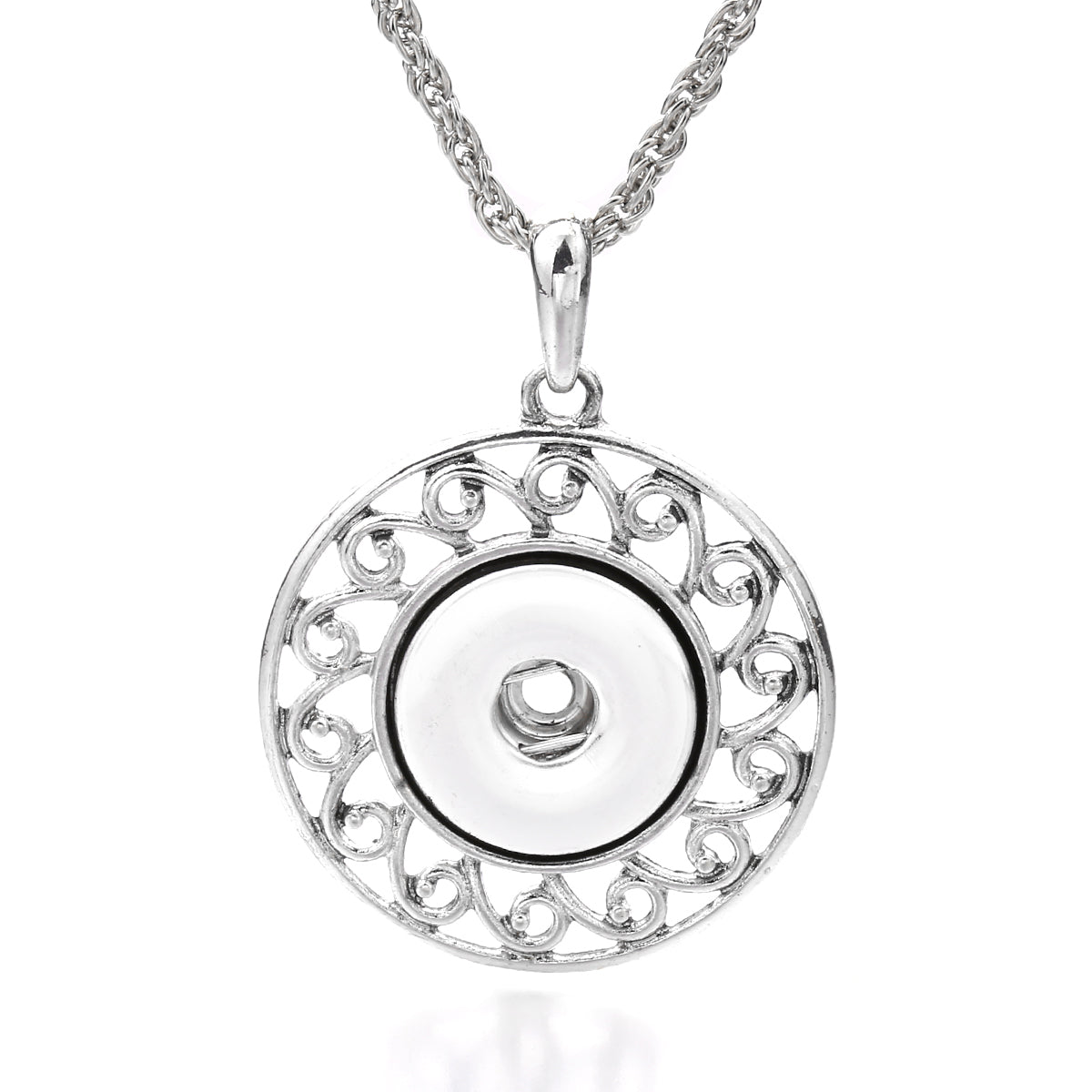 18mm Antique Filigree Snap Charm | Classic Swirl Pattern Necklace