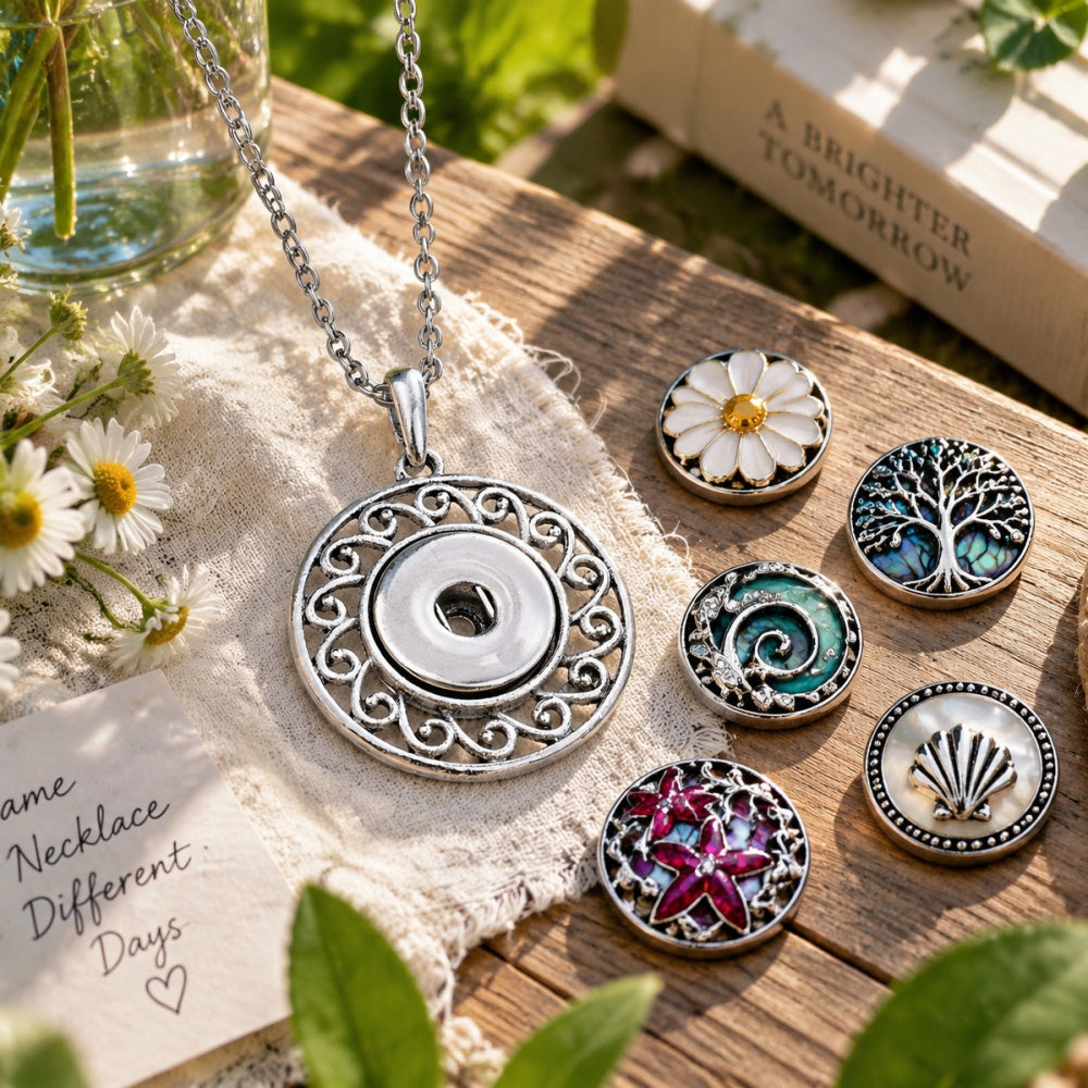 18mm Antique Filigree Snap Charm | Classic Swirl Pattern Necklace