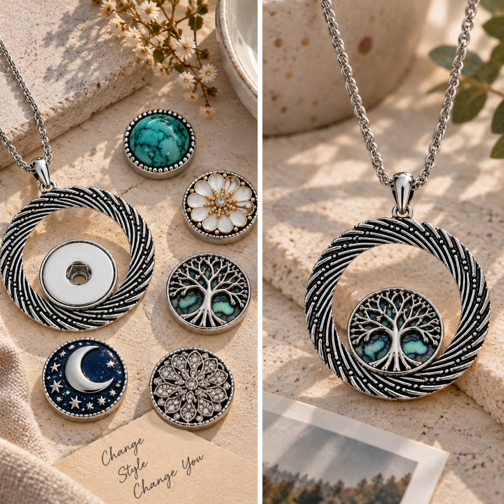 18mm Swirl Snap Charm Necklace | Interchangeable Spiral Pendant