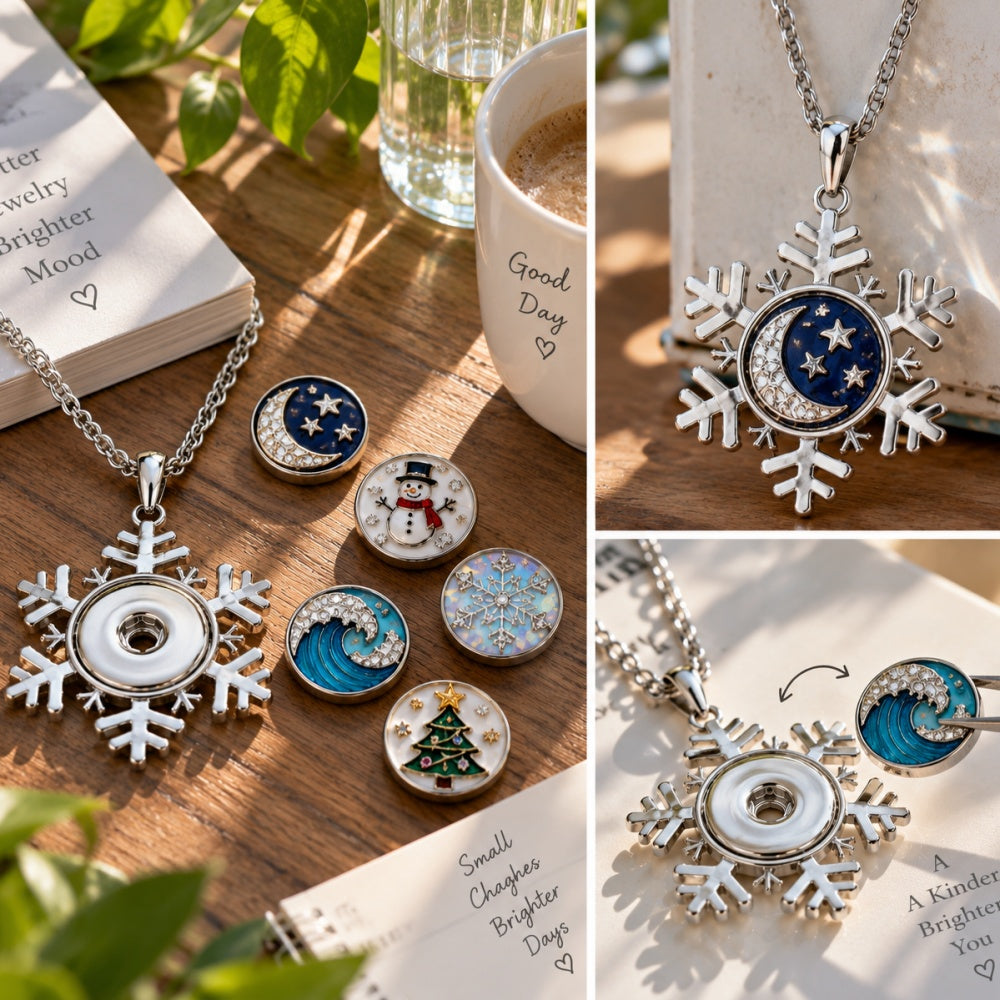18mm Crystal Snowflake Snap Charm | Interchangeable Winter Jewelry