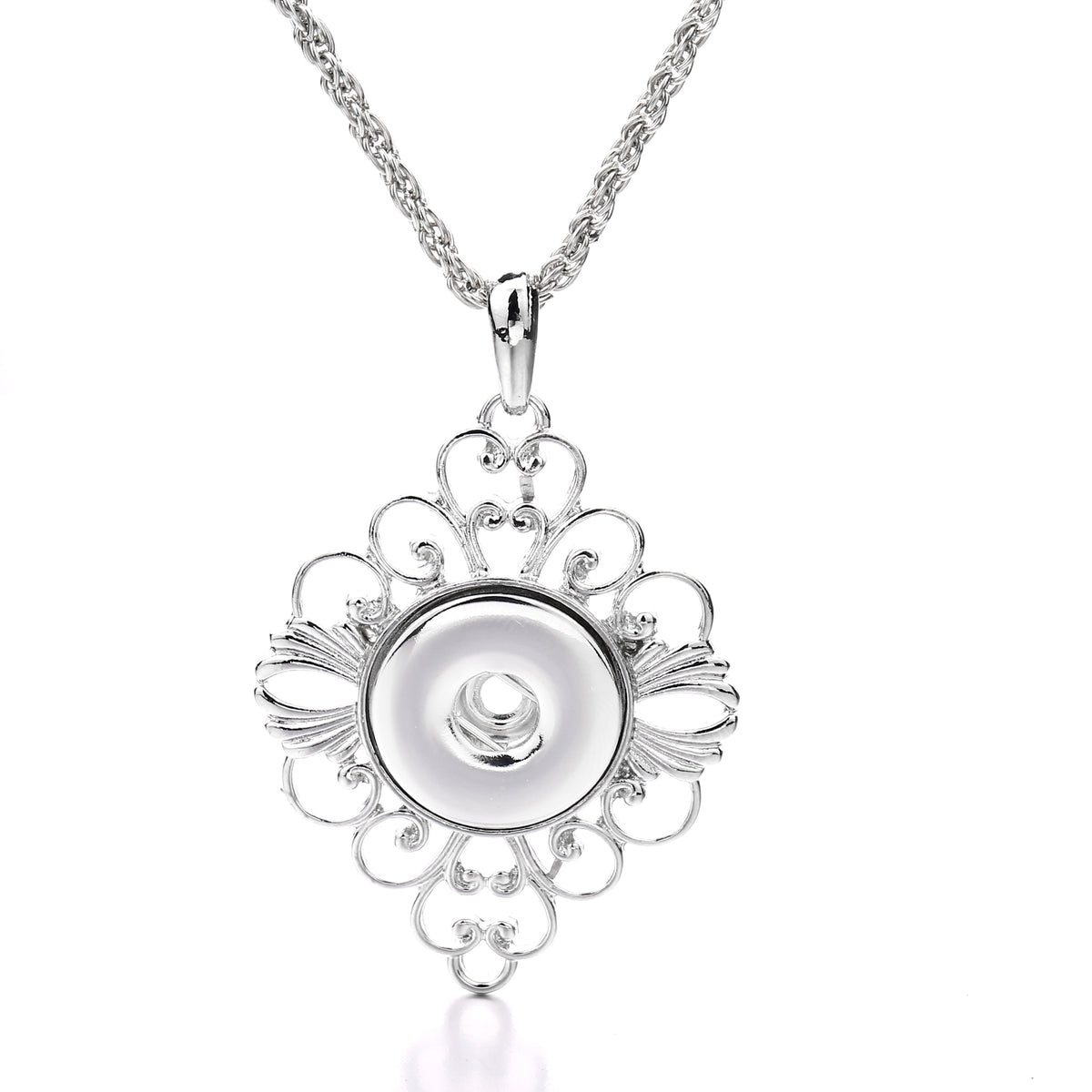 18mm Ornate Filigree Snap Charm Necklace | Vintage Statement Pendant