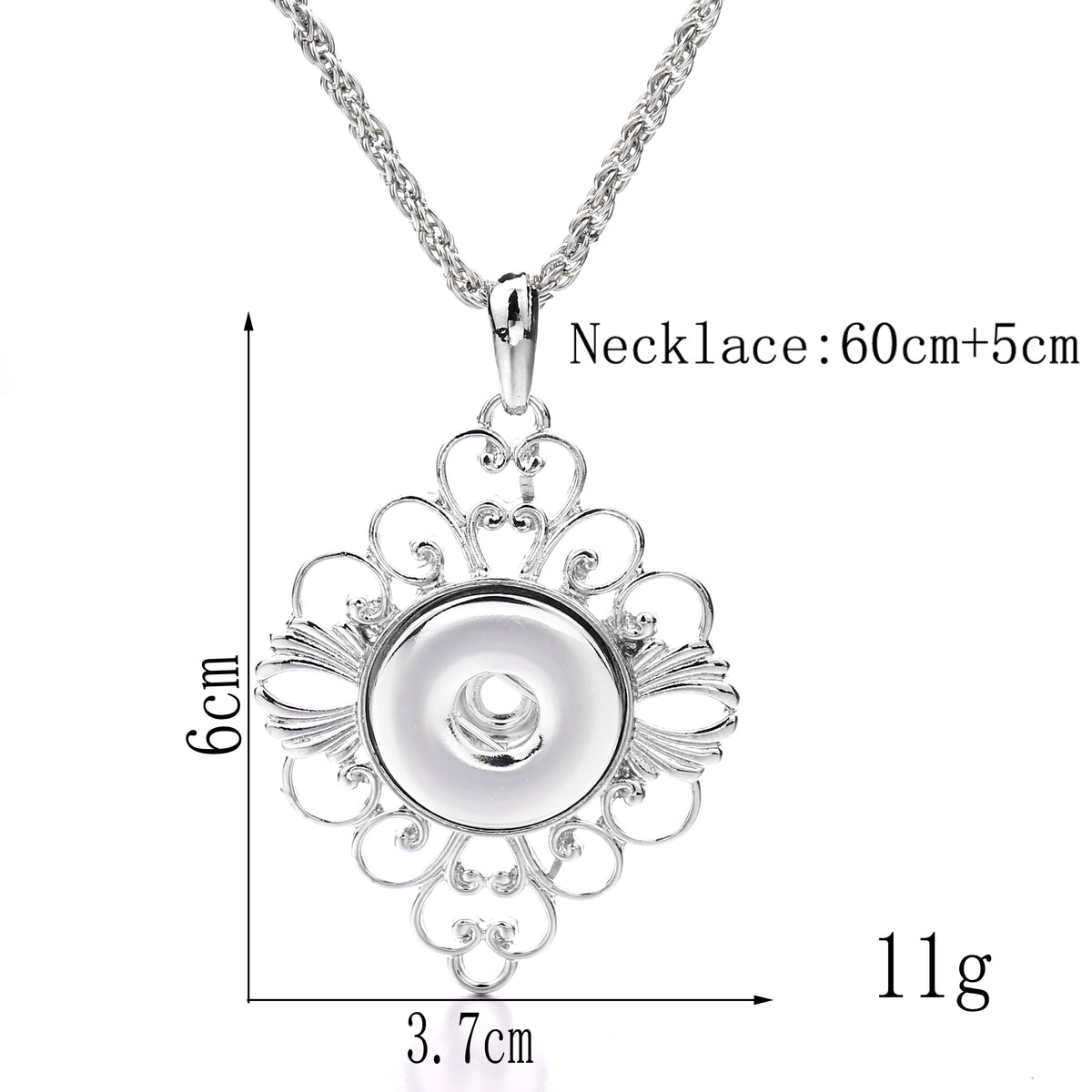 18mm Ornate Filigree Snap Charm Necklace | Vintage Statement Pendant