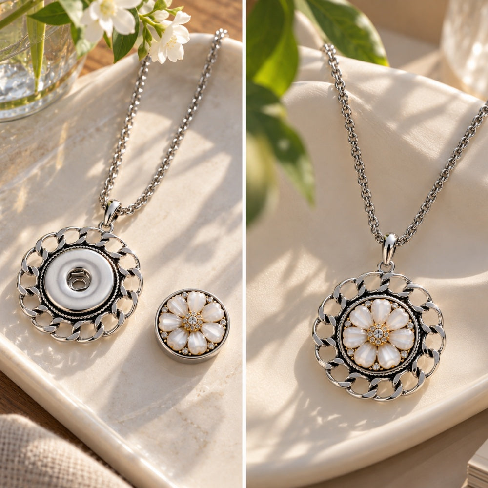 18mm Layered Petal Snap Charm | Interchangeable Flower Necklace