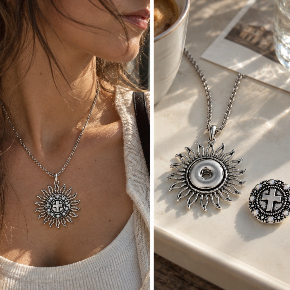 18mm Vintage Sunburst Charm | Snap-On Necklace Pendant