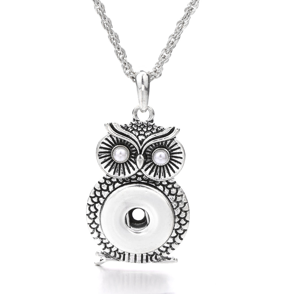18mm Vintage Silver Owl Pearl Interchangeable Snap Necklace