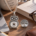 18mm Vintage Silver Owl Pearl Interchangeable Snap Necklace