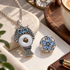18mm Vintage Silver Owl Colorful Eyes Interchangeable Snap Necklace