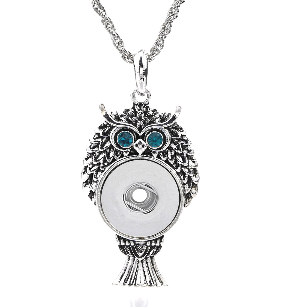 18mm Vintage Silver Owl Colorful Eyes Interchangeable Snap Necklace