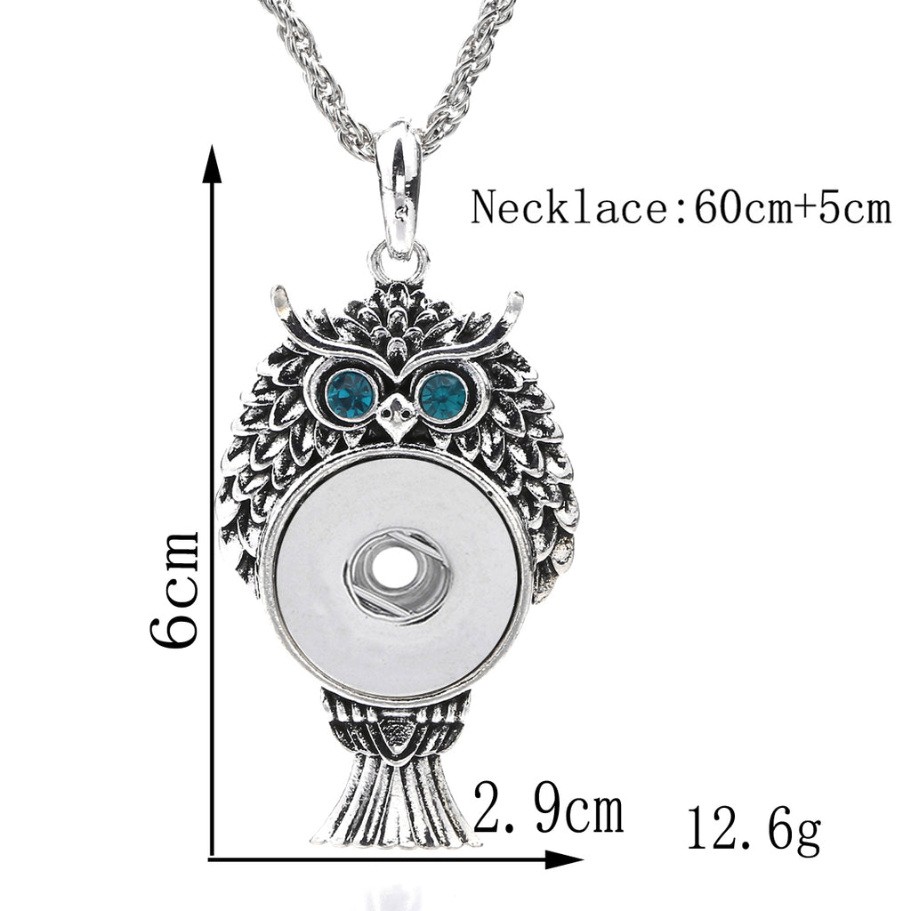 18mm Vintage Silver Owl Colorful Eyes Interchangeable Snap Necklace
