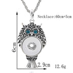 18mm Vintage Silver Owl Colorful Eyes Interchangeable Snap Necklace