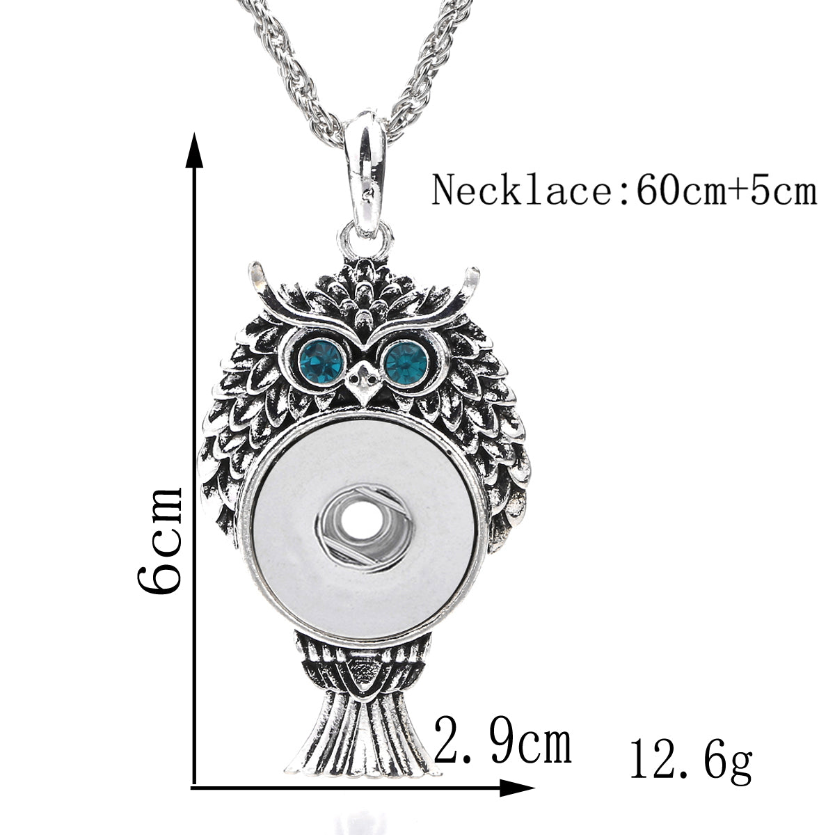 18mm Vintage Silver Owl Colorful Eyes Interchangeable Snap Necklace