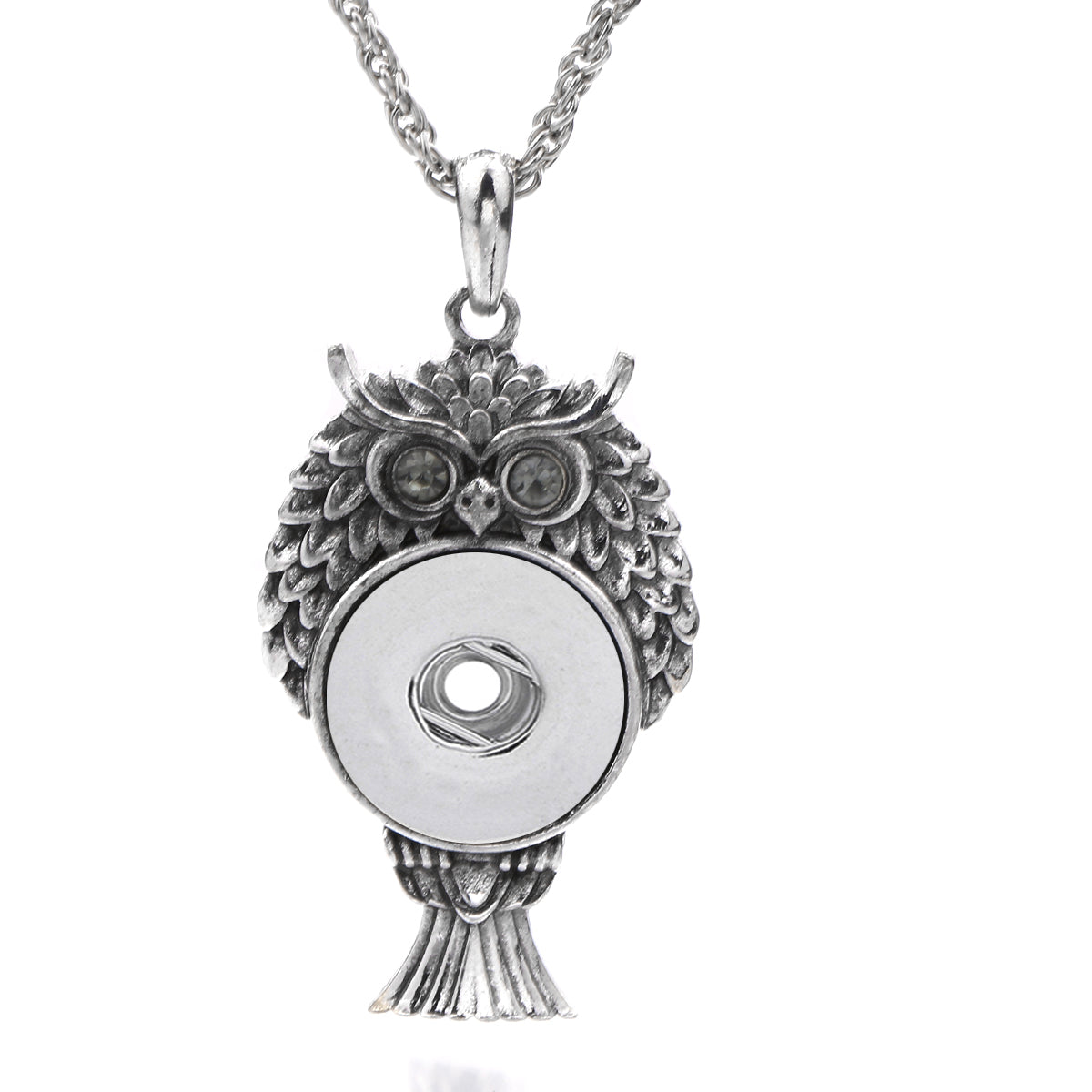 18mm Vintage Silver Owl Colorful Eyes Interchangeable Snap Necklace