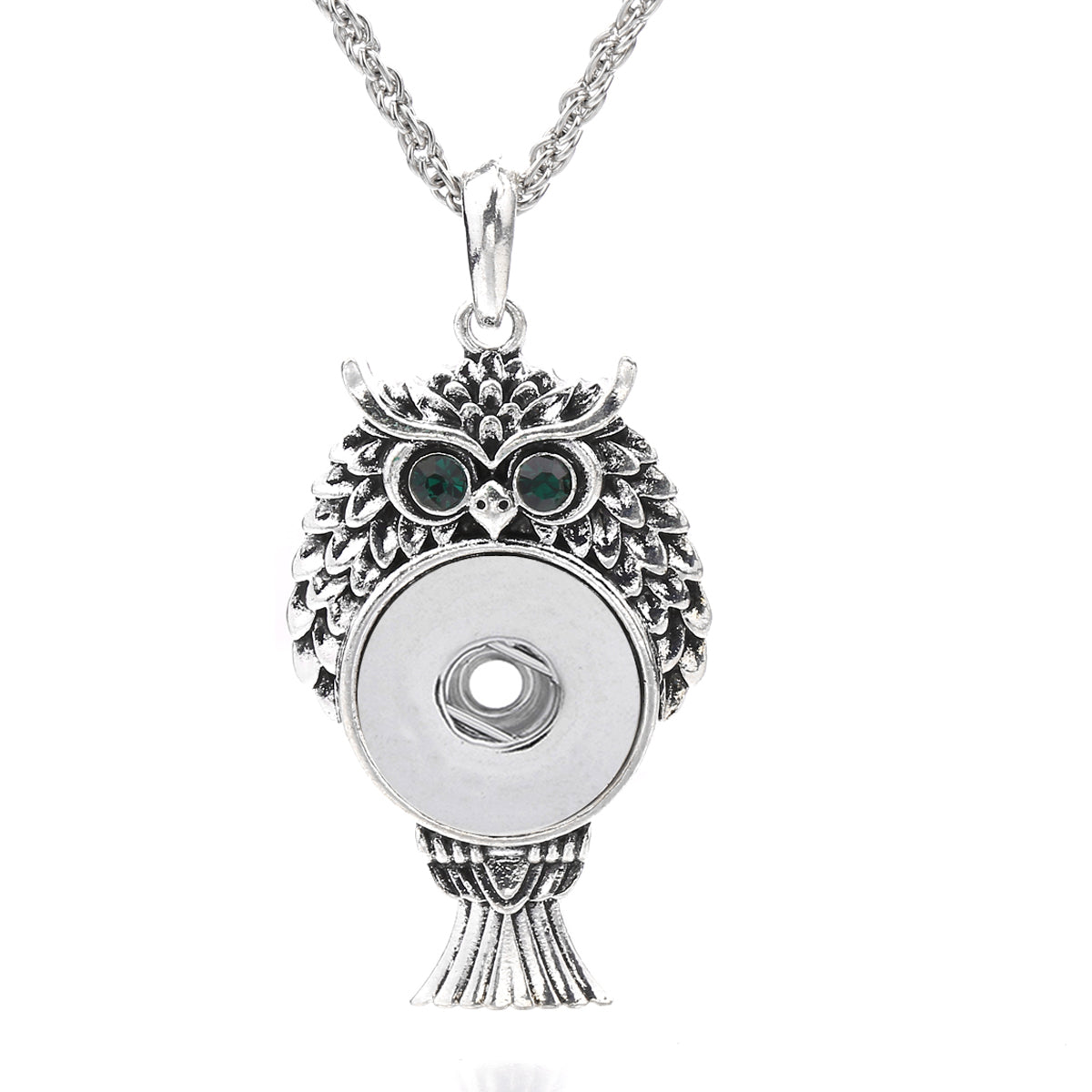 18mm Vintage Silver Owl Colorful Eyes Interchangeable Snap Necklace