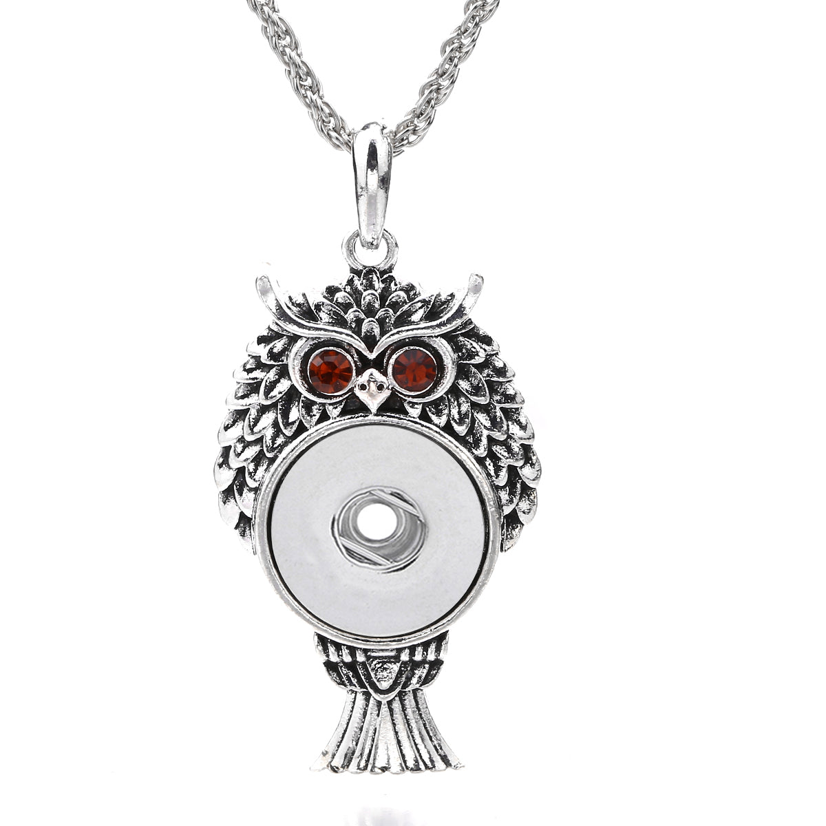 18mm Vintage Silver Owl Colorful Eyes Interchangeable Snap Necklace