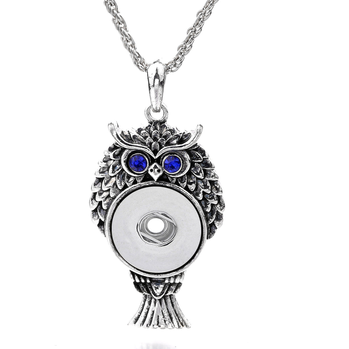 18mm Vintage Silver Owl Colorful Eyes Interchangeable Snap Necklace