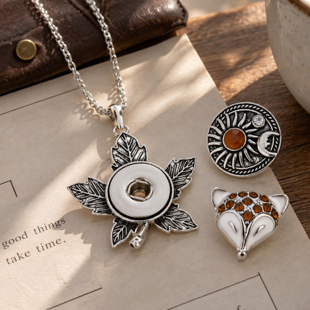 18mm Vintage Silver Leaf Interchangeable Snap Necklace