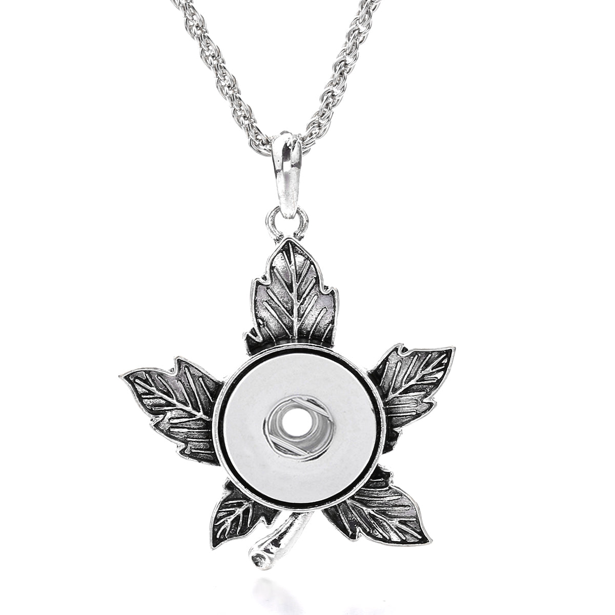 18mm Vintage Silver Leaf Interchangeable Snap Necklace