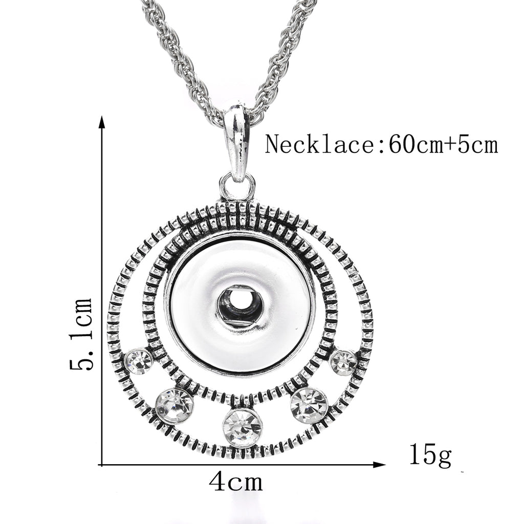 18mm Vintage Silver Double Circle Rhinestone Interchangeable Snap Necklace