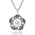 18mm Vintage Silver Hollow Flower Rhinestone Interchangeable Snap Necklace