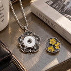 18mm Vintage Silver Hollow Flower Rhinestone Interchangeable Snap Necklace