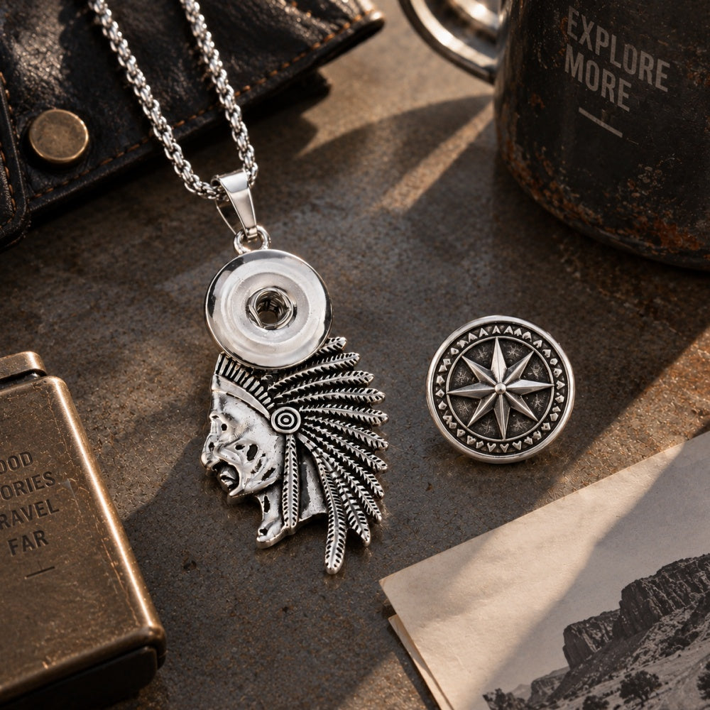 18mm Vintage Silver Tribal Warrior Interchangeable Snap Necklace