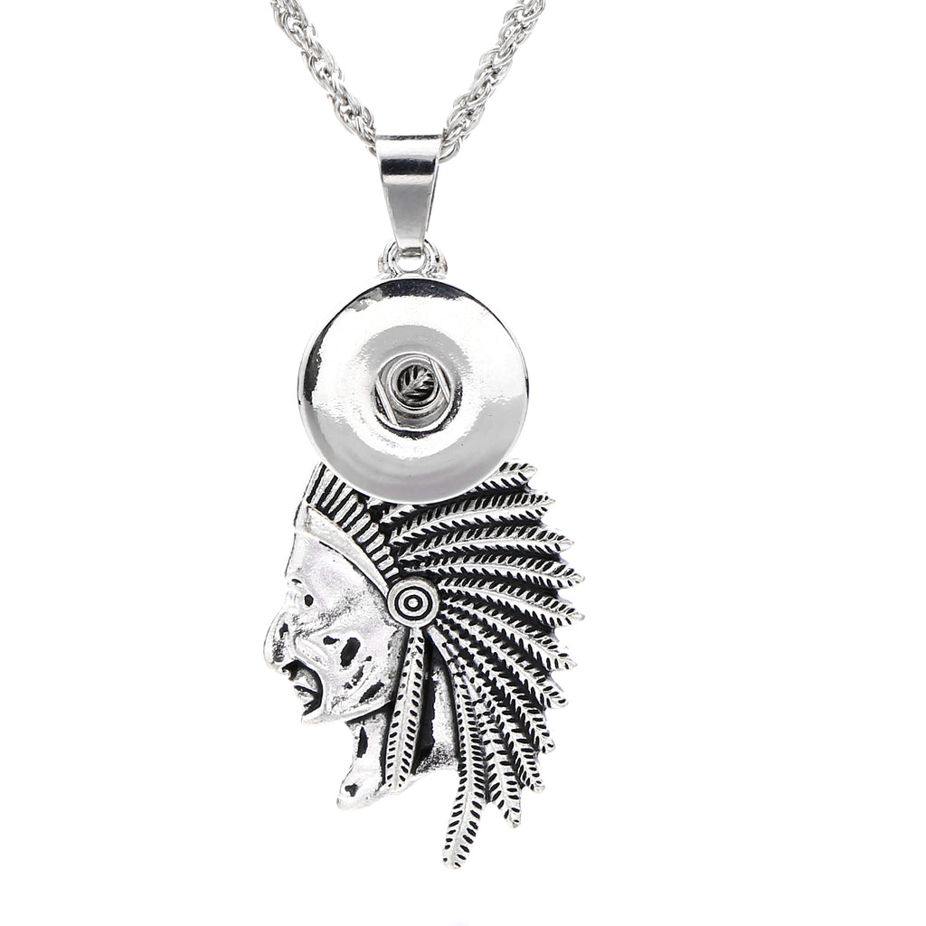 18mm Vintage Silver Tribal Warrior Interchangeable Snap Necklace
