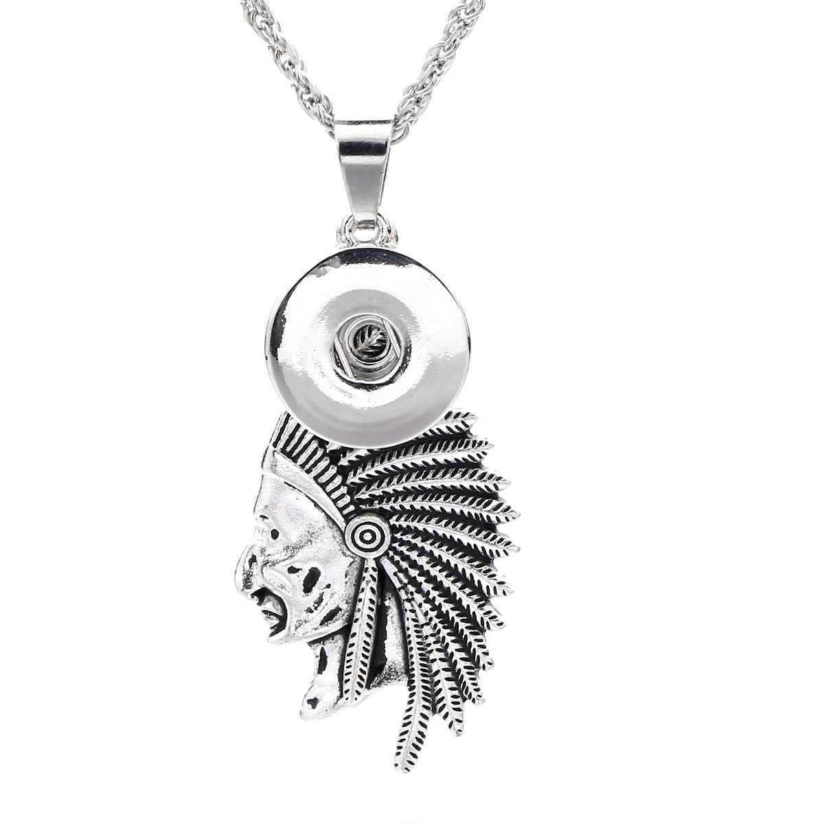 18mm Vintage Silver Tribal Warrior Interchangeable Snap Necklace
