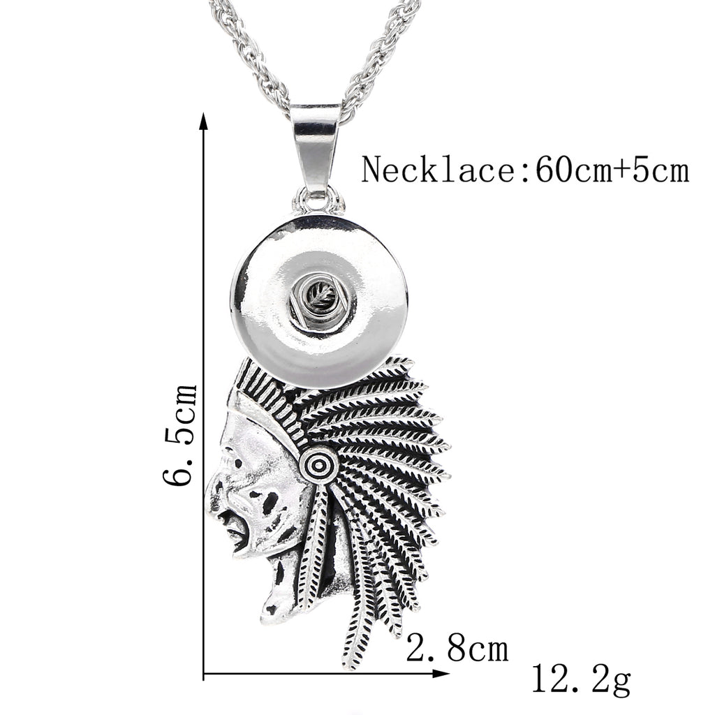 18mm Vintage Silver Tribal Warrior Interchangeable Snap Necklace