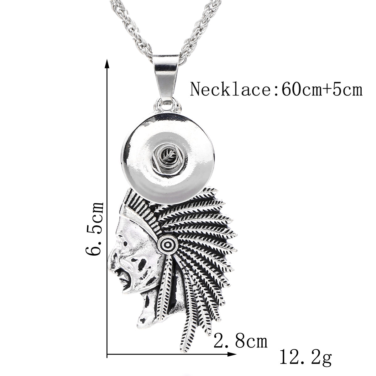 18mm Vintage Silver Tribal Warrior Interchangeable Snap Necklace