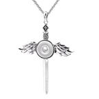 18mm Vintage Silver Winged Cross Sword Interchangeable Snap Necklace