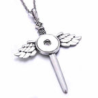 18mm Vintage Silver Winged Cross Sword Interchangeable Snap Necklace