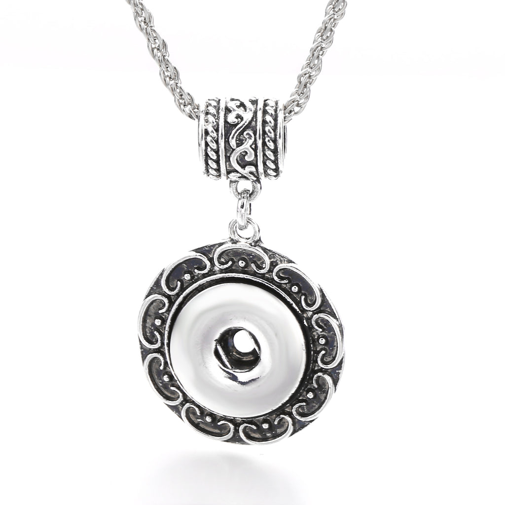 18mm Vintage Silver Scroll Pattern Interchangeable Snap Necklace