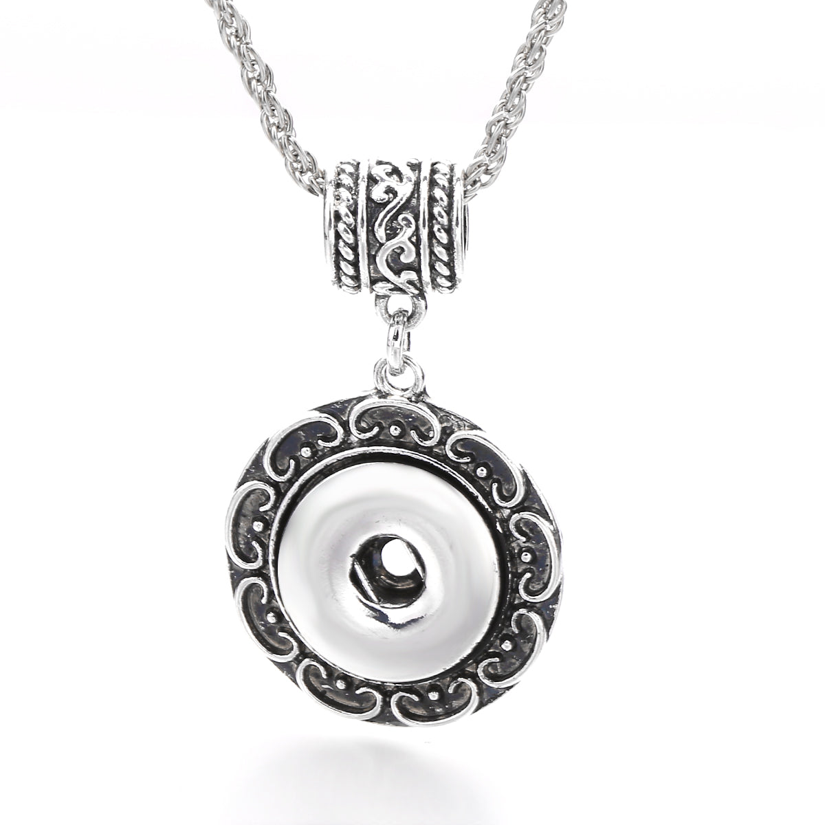 18mm Vintage Silver Scroll Pattern Interchangeable Snap Necklace