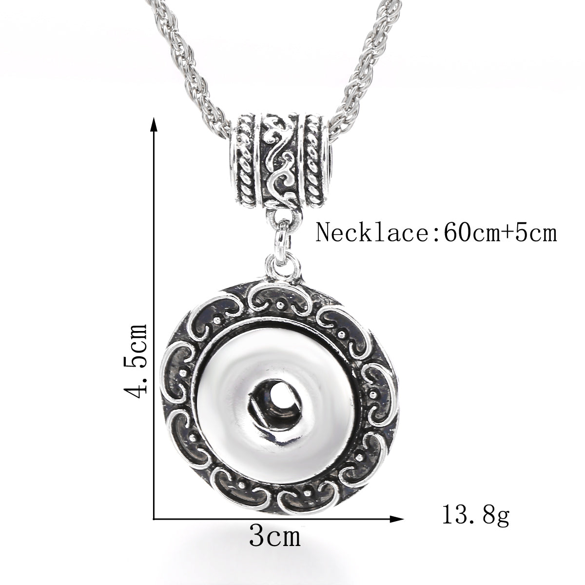 18mm Vintage Silver Scroll Pattern Interchangeable Snap Necklace