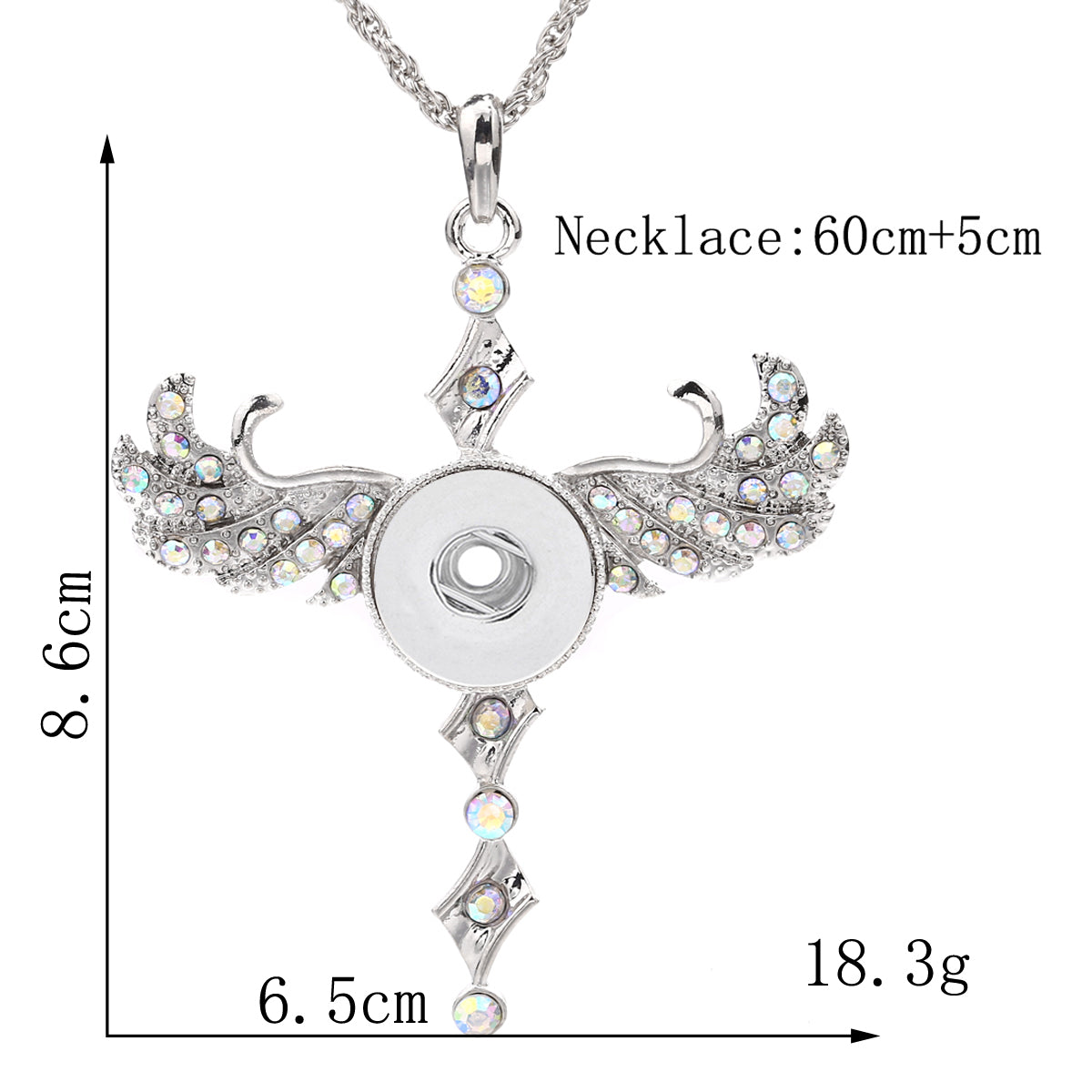 18mm Rhinestone Wing Interchangeable Snap Necklace