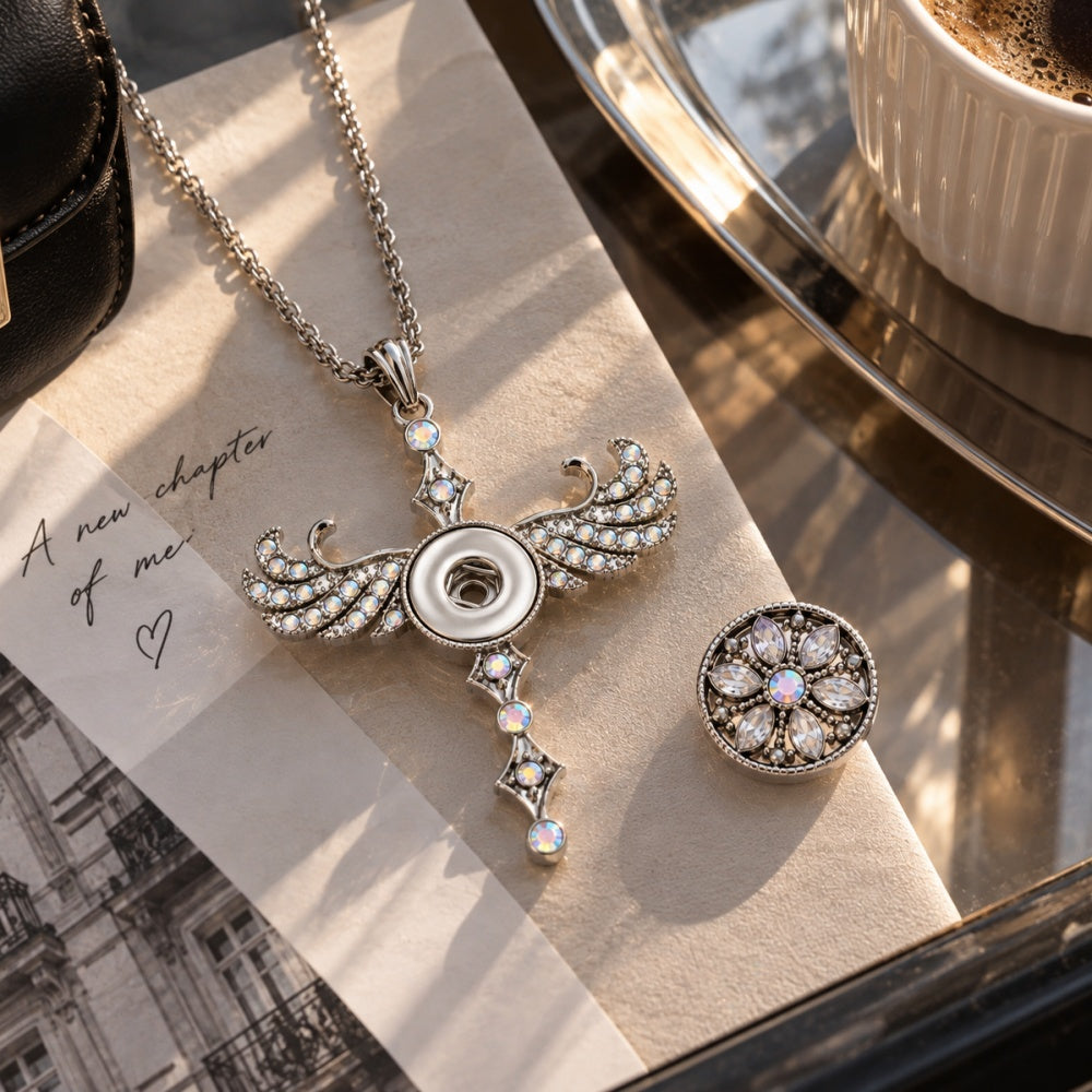 18mm Rhinestone Wing Interchangeable Snap Necklace