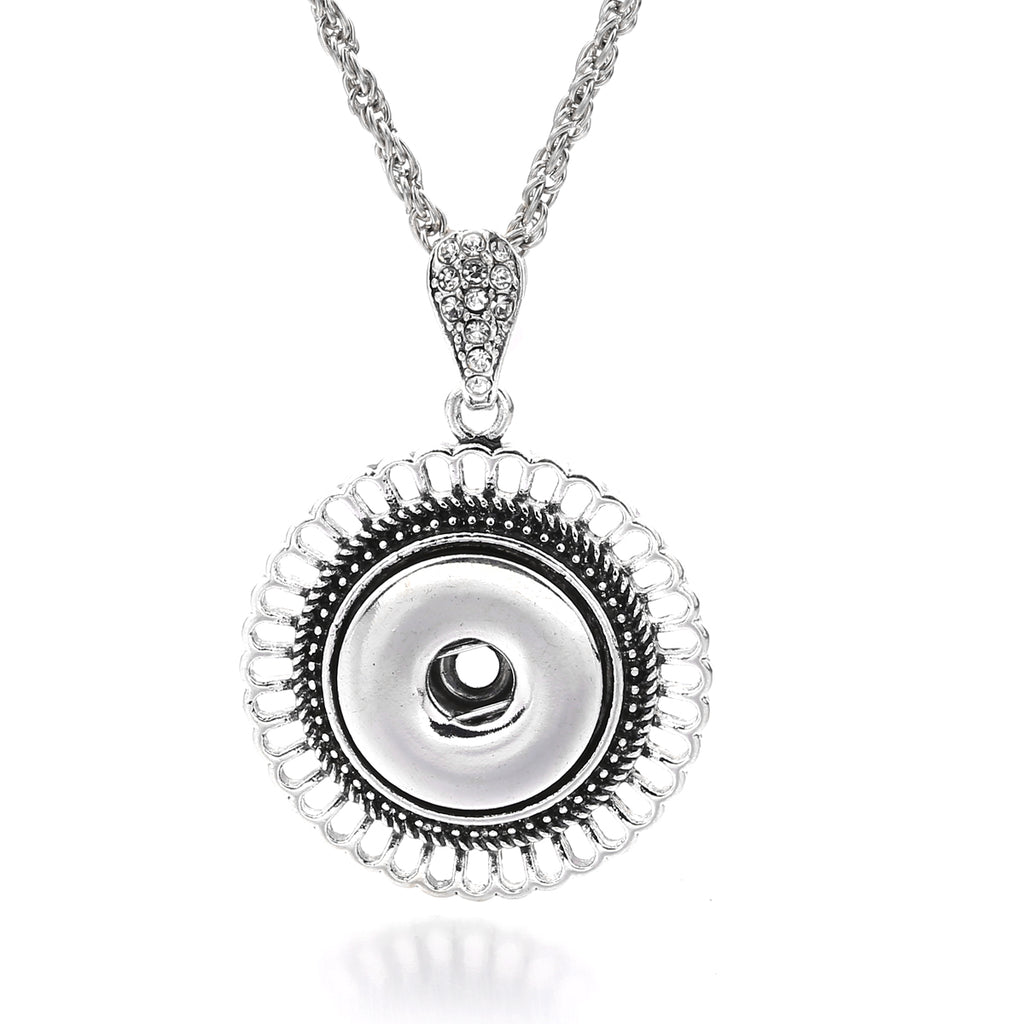 18mm Vintage Openwork Floral Rhinestone Interchangeable Snap Necklace