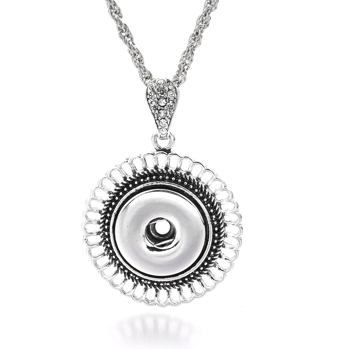 18mm Vintage Openwork Floral Rhinestone Interchangeable Snap Necklace
