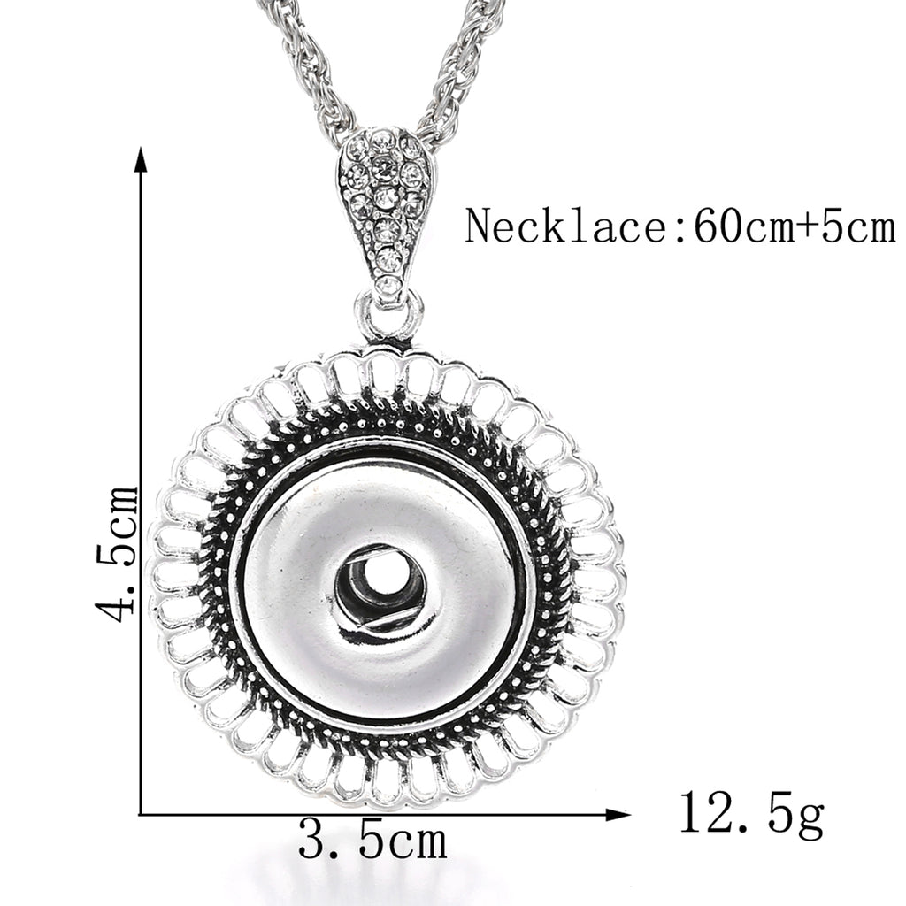 18mm Vintage Openwork Floral Rhinestone Interchangeable Snap Necklace