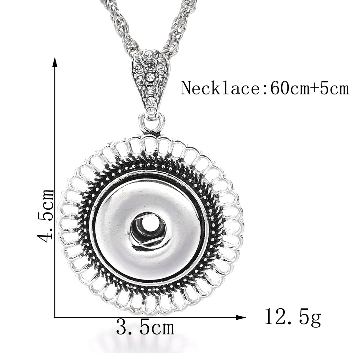 18mm Vintage Openwork Floral Rhinestone Interchangeable Snap Necklace