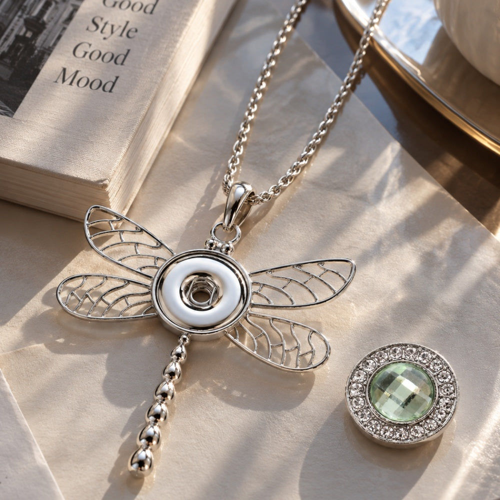 18mm Dragonfly Openwork Interchangeable Snap Necklace