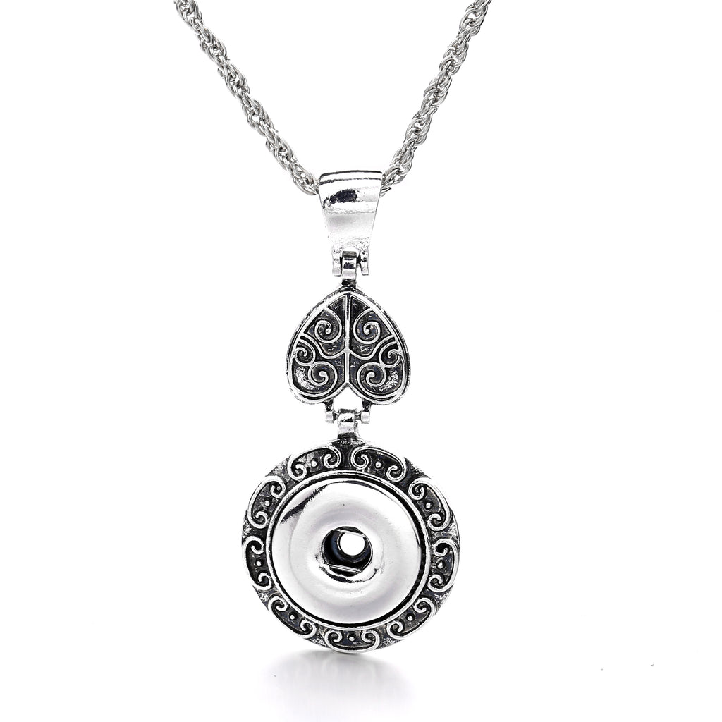 18mm Vintage Heart Scrollwork Interchangeable Snap Charm Necklace