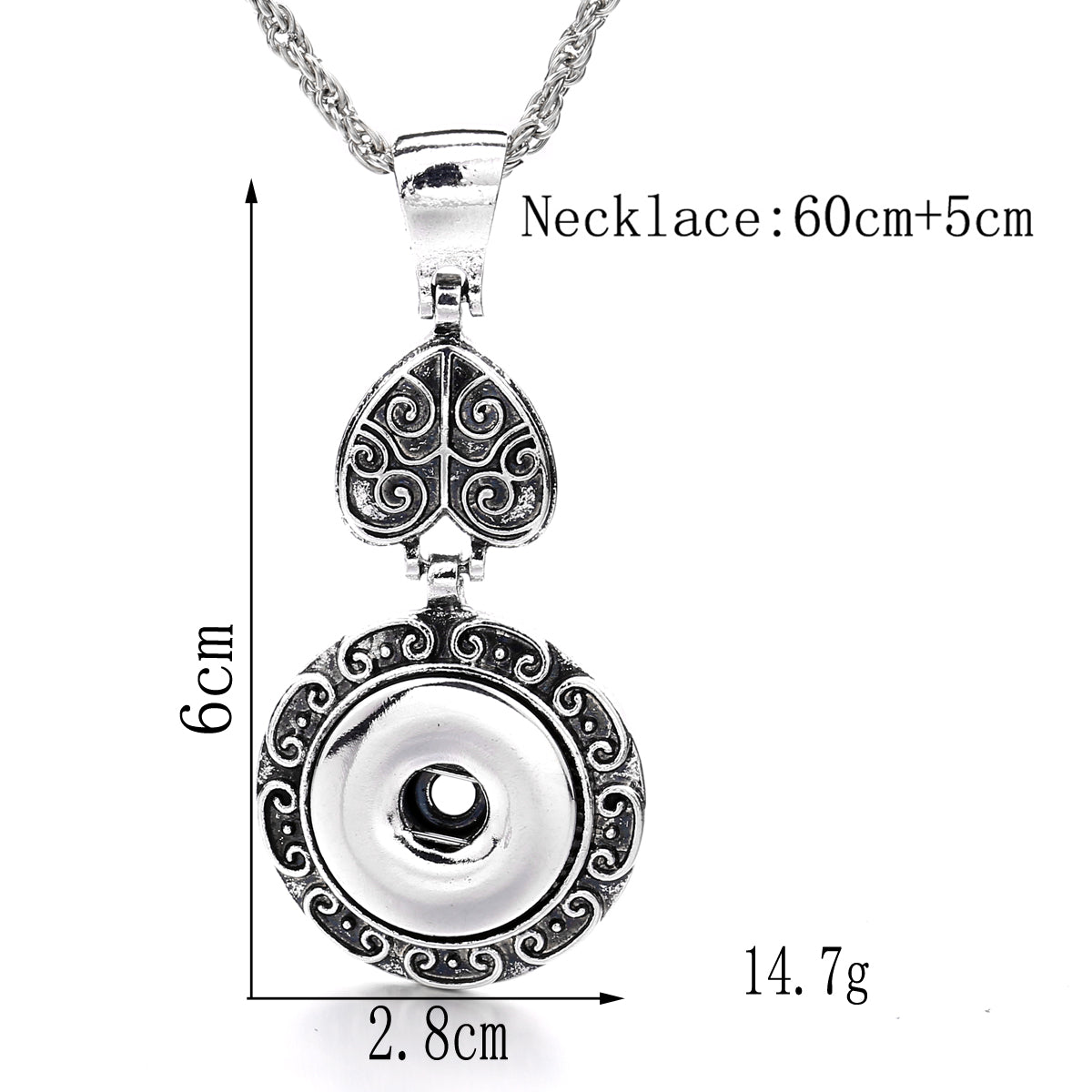 18mm Vintage Heart Scrollwork Interchangeable Snap Charm Necklace