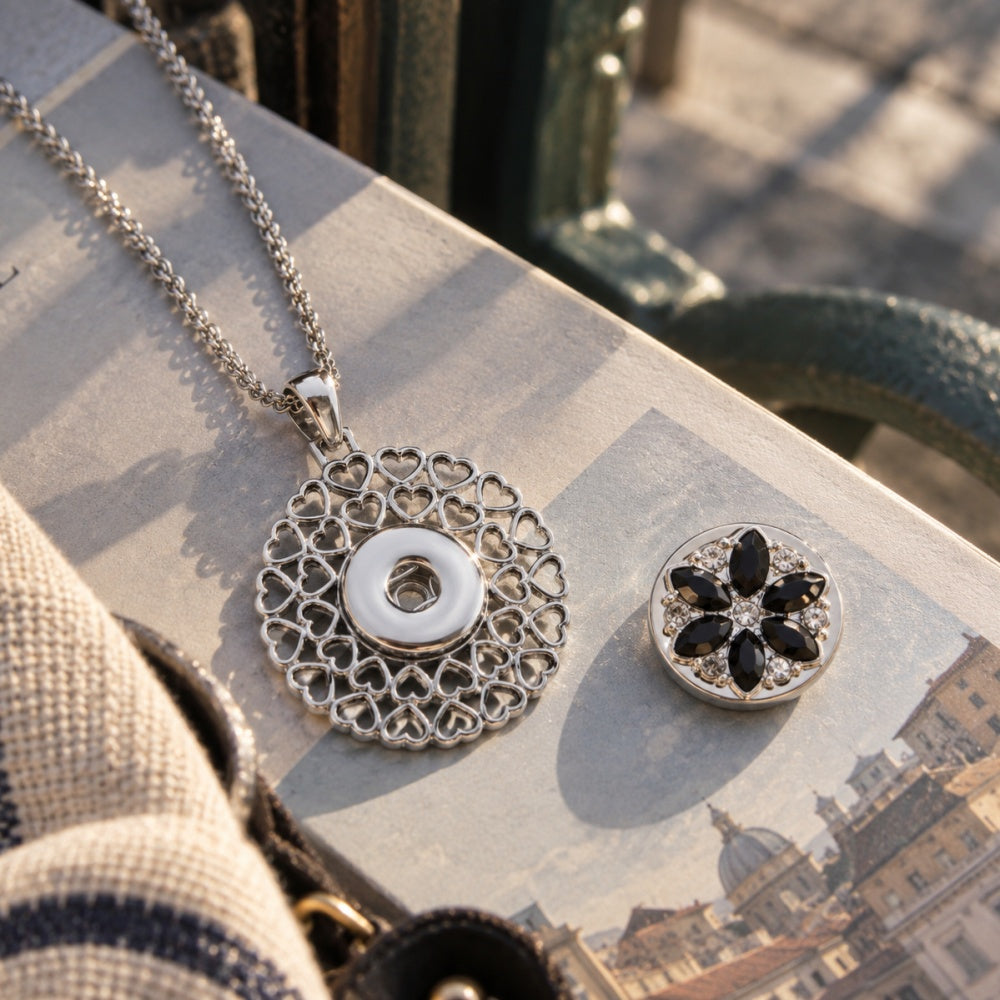 18mm Heart Bloom Interchangeable Snap Charm Necklace