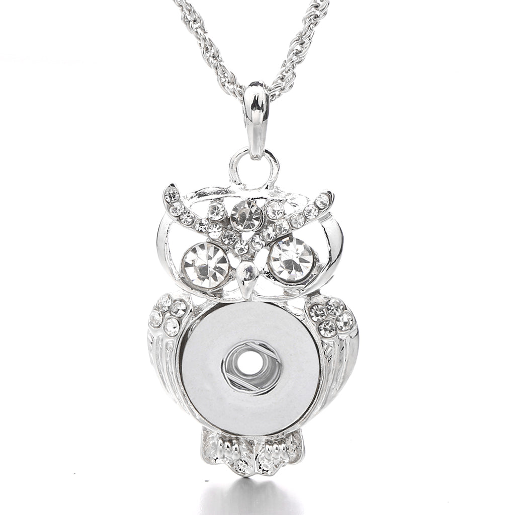 18mm Rhinestone Owl Interchangeable Snap Charm Necklace