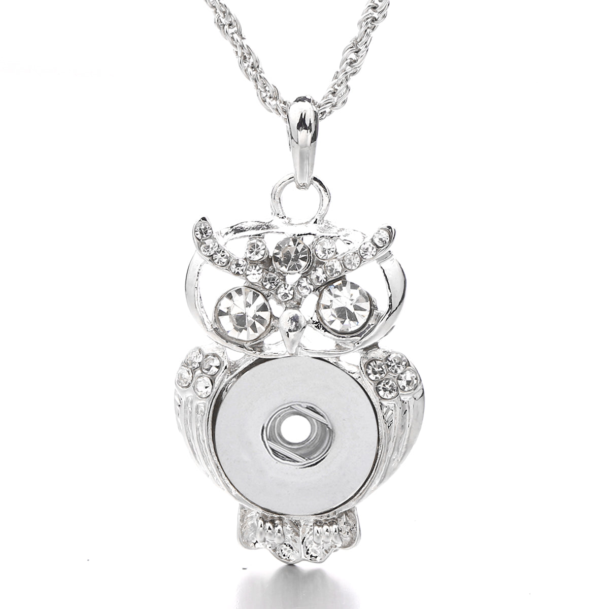 18mm Rhinestone Owl Interchangeable Snap Charm Necklace