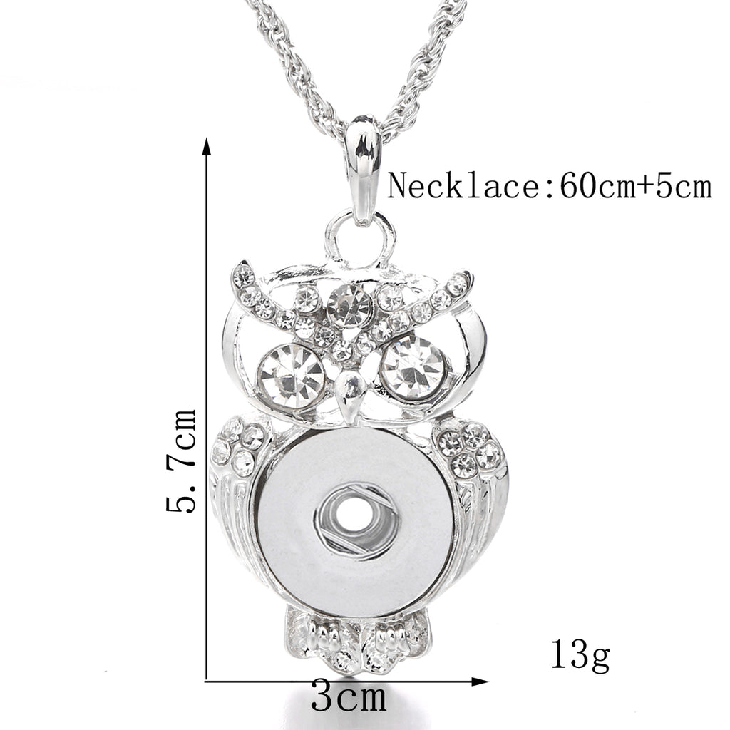 18mm Rhinestone Owl Interchangeable Snap Charm Necklace