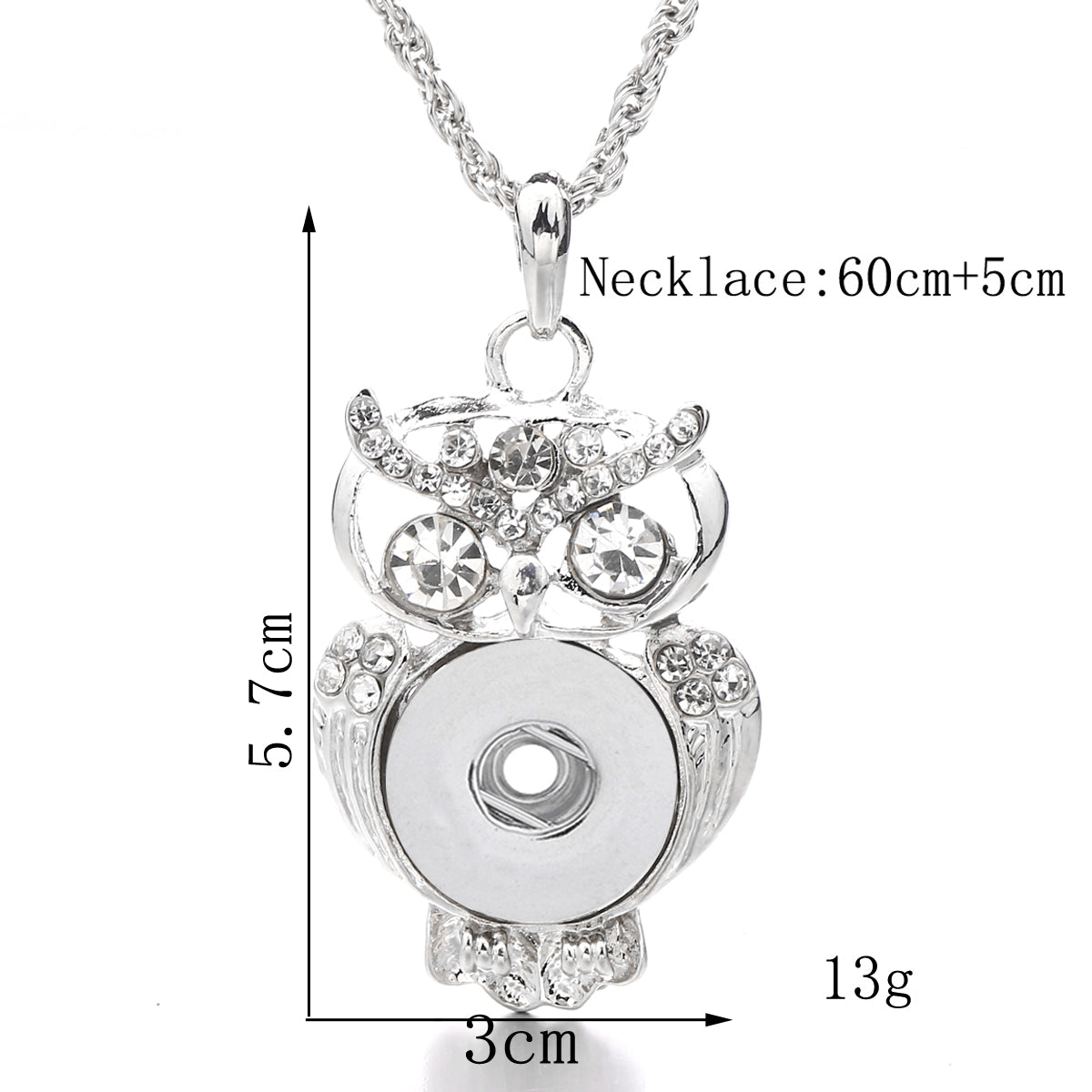 18mm Rhinestone Owl Interchangeable Snap Charm Necklace